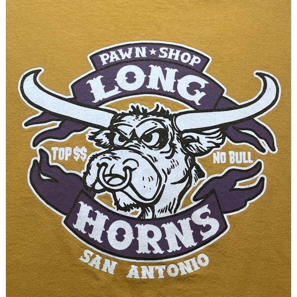 Old Navy Long Horns‎ San Antonio Pawn Shop Mens M Yellow Texas Graphic Tee Funny